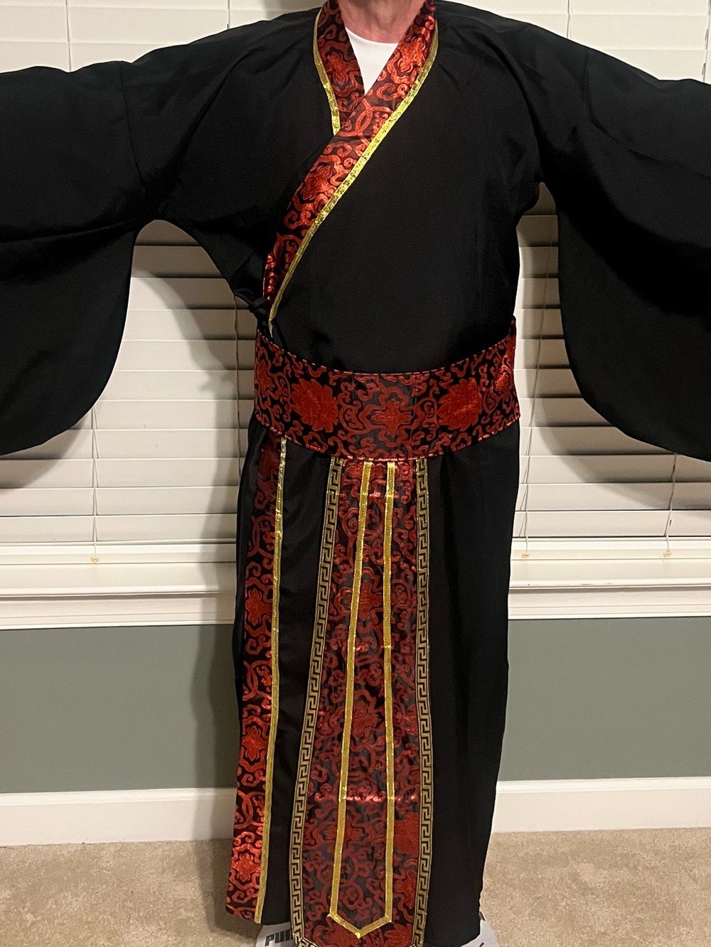 Black and Red Brocade Trim Kimono costume for theater